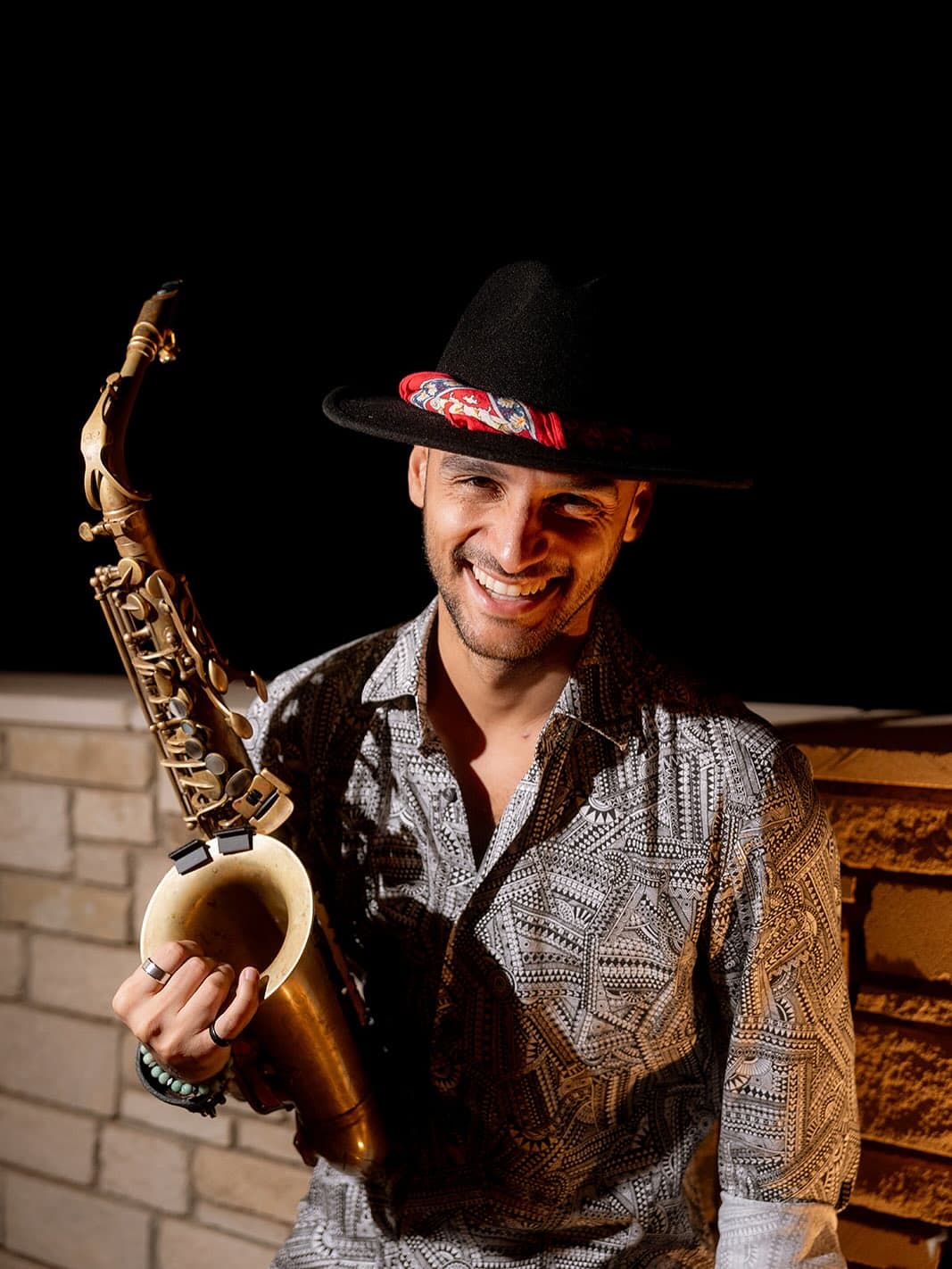 Victor Jazz saxophone artist night portrait Paphos Cyprus